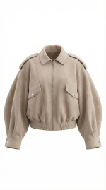 Suede Oversized Bomber Jacket Beige