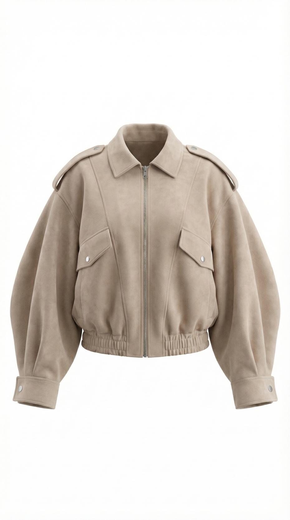 Suede Oversized Bomber Jacket Beige