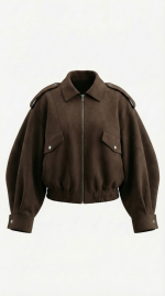 Suede Oversized Bomber Jacket Dark Brown