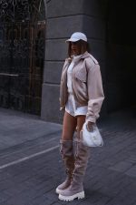 Suede Oversized Bomber Jacket Beige - Зображення 2