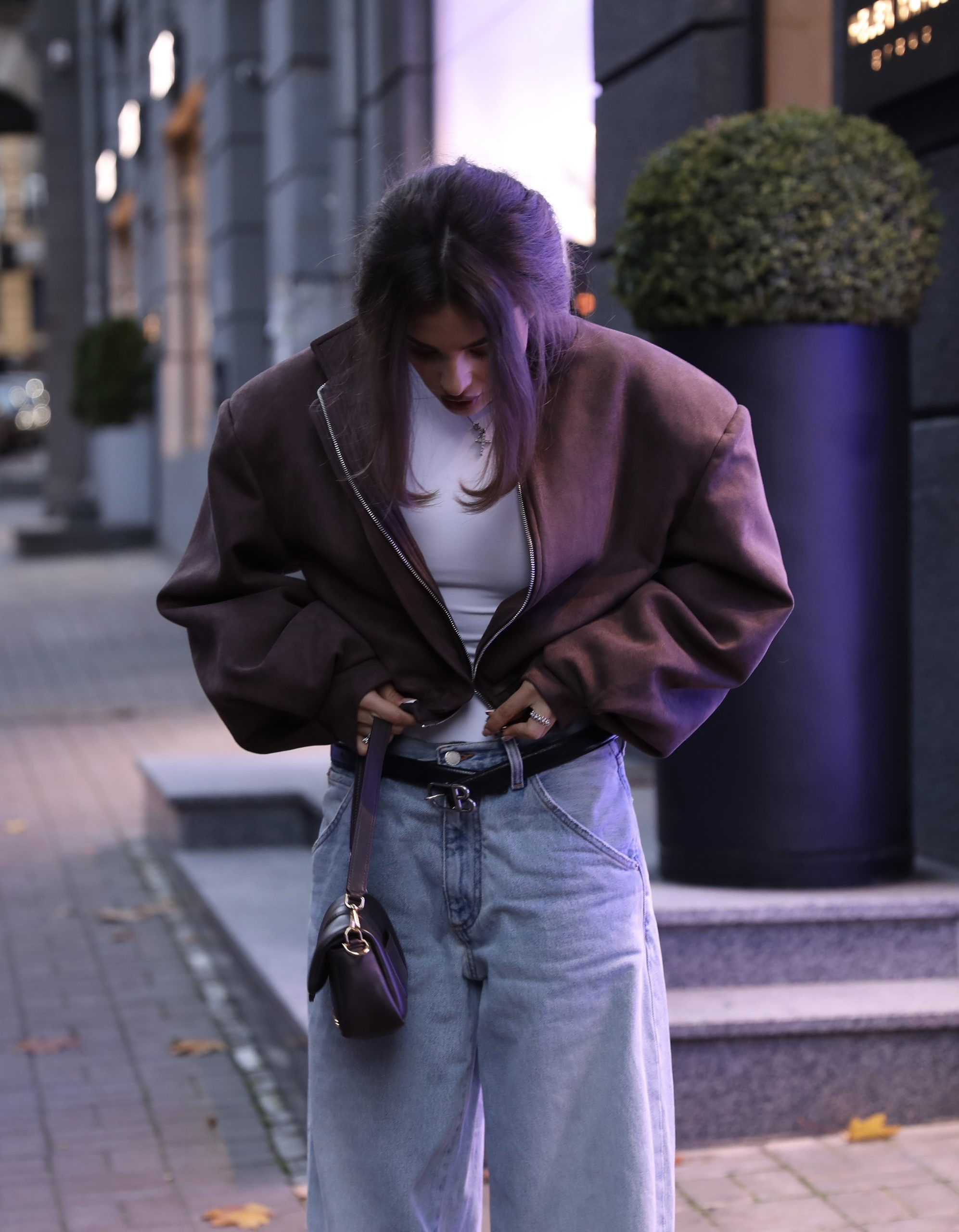 IMG_5276 Suede Bomber Jacket Dark Brown - Зображення 1