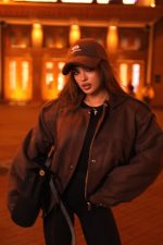 Suede Oversized Bomber Jacket Dark Brown - Зображення 3